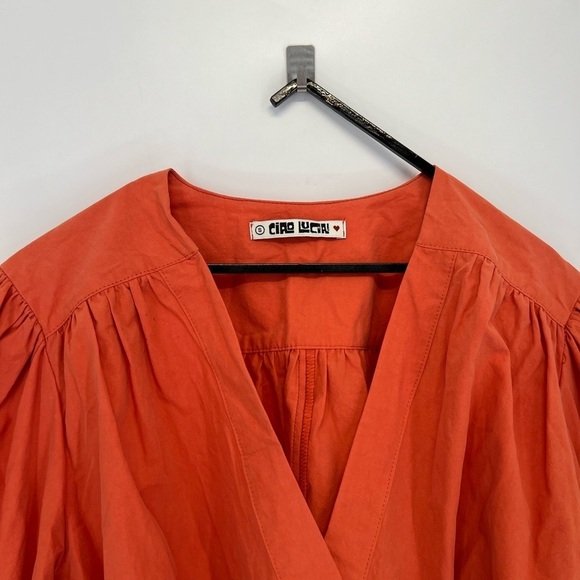 Ciao Lucia Talita Silk Blend Button Front Long Sleeve Top In Orange - Picture 3 of 7